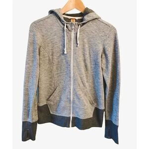 Lucy Color Block Gray Long Sleeves Front Full Zipper Sweatshirt Hoodie M # 1432